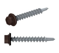 Саморез кровельный 4.8х70 мм цинк, шайба с прокл., PT1, RAL 8017 (100 шт в карт. уп.) STARFIX (по дереву, цвет шоколадно-коричневый)