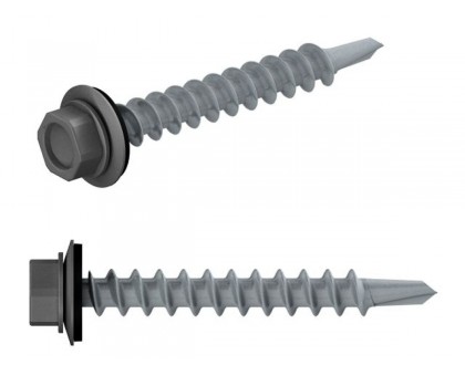 Саморез кровельный 4.8х19 мм цинк, шайба с прокл., PT3, RAL 7024 (7000 шт в коробе) STARFIX (по металлу, цвет графитово-серый)