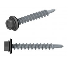 Саморез кровельный 4.8х19 мм цинк, шайба с прокл., PT3, RAL 7024 (250 шт в карт. уп.) STARFIX (по металлу, цвет графитово-серый)