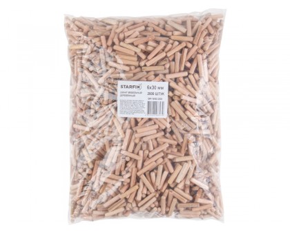 Шкант мебельный 6х30 мм деревянный (2000 шт в пакете) STARFIX
