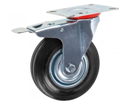 Опора колёсная d-125мм на площадке с фиксатором, резиновая STARFIX