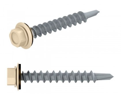 Саморез кровельный 5.5х19 мм цинк, шайба с прокл., PT3, RAL 1015 (300 шт в карт. уп.) STARFIX (по металлу, цвет светлая слоновая кость)