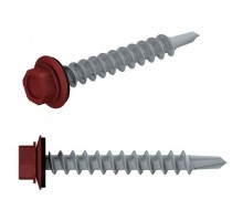 Саморез кровельный 4.8х29 мм цинк, шайба с прокл., PT1, RAL 3011 (5000 шт в коробе) STARFIX (по дереву, цвет коричнево-красный)