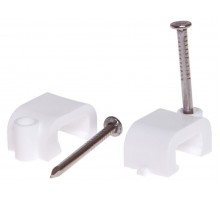 Скоба для крепления прямоугольного кабеля 4 мм белая, с гвоздем (50 шт в зип-локе) STARFIX