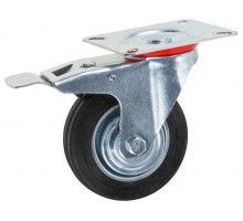 Опора колёсная d-100мм на площадке с фиксатором, резиновая STARFIX