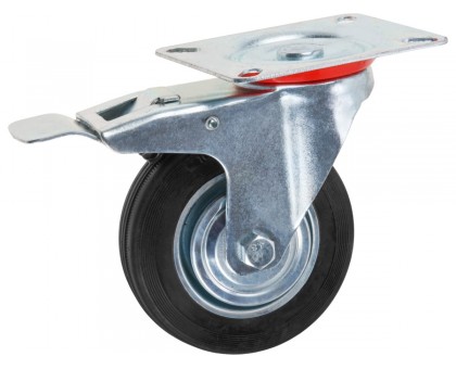 Опора колёсная d-100мм на площадке с фиксатором, резиновая STARFIX