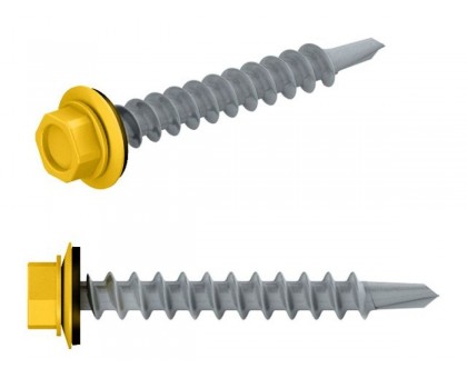 Саморез кровельный 4.8х35 мм цинк, шайба с прокл., PT1, RAL 1018 (200 шт в карт. уп.) STARFIX (по дереву, цвет цинково-желтый)