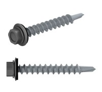 Саморез кровельный 5.5х19 мм цинк, шайба с прокл., PT3, RAL 7024 (5000 шт в коробе) STARFIX (по металлу, цвет графитово-серый)