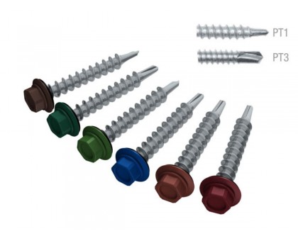 Саморез кровельный 4.8х35 мм цинк, шайба с прокл., PT1, RAL 6005 (4500 шт в коробе) STARFIX (по дереву, цвет темно-зеленый)