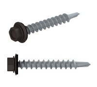 Саморез кровельный 4.8х29 мм цинк, шайба с прокл., PT1, RAL 8019 (200 шт в карт. уп.) STARFIX (по дереву, цвет серо-коричневый)