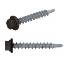 Саморез кровельный 4.8х29 мм цинк, шайба с прокл., PT1, RAL 8019 (200 шт в карт. уп.) STARFIX (по дереву, цвет серо-коричневый)