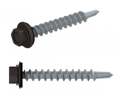 Саморез кровельный 4.8х29 мм цинк, шайба с прокл., PT1, RAL 8019 (200 шт в карт. уп.) STARFIX (по дереву, цвет серо-коричневый)