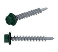 Саморез кровельный 4.8х29 мм цинк, шайба с прокл., PT3, RAL 6005 (80 шт в пласт. конт.) STARFIX (по металлу, цвет зеленый мох)
