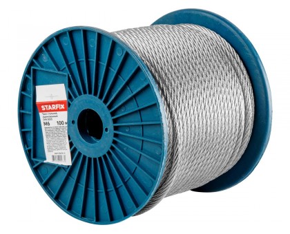 Трос стальной, оцинк. М6 DIN 3055 (бухта 100 м) STARFIX
