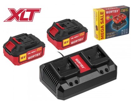 Набор аккумулятор 2х4 А*ч и зарядное устройство 2х2 А WORTEX ALL1 XLT в кор. SET