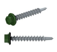 Саморез кровельный 4.8х19 мм цинк, шайба с прокл., PT3, RAL 6002 (100 шт в пласт. конт.) STARFIX (по металлу, цвет лиственно-зеленый)