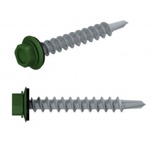 Саморез кровельный 4.8х19 мм цинк, шайба с прокл., PT3, RAL 6002 (100 шт в пласт. конт.) STARFIX (по металлу, цвет лиственно-зеленый)