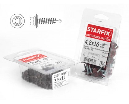 Саморез кровельный 6.3х32 мм цинк, шайба с прокл., PT3 (30 шт в пласт. конт.) STARFIX (по металлу)