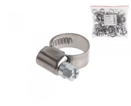 Хомут червячный 16-27 мм, нерж.сталь (W2) (50 шт в пакете) STARFIX