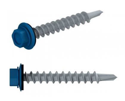 Саморез кровельный 5.5х19 мм цинк, шайба с прокл., PT3, RAL 5005 (100 шт в пласт. конт.) STARFIX (по металлу, цвет сигнальный синий)