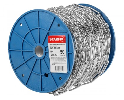 Цепь сварная длиннозвенная, оцинк. М4 DIN 763 (бухта 50 м) STARFIX