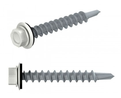 Саморез кровельный 5.5х19 мм цинк, шайба с прокл., PT3, RAL 9003 (100 шт в пласт. конт.) STARFIX (по металлу, цвет сигнальный белый)