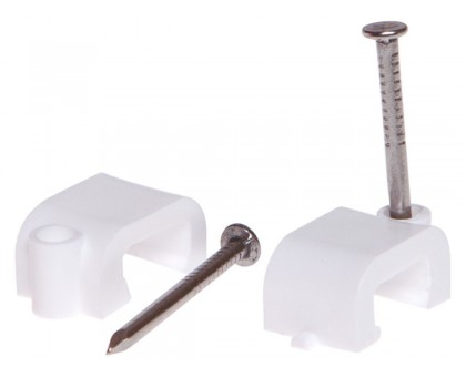 Скоба для крепления прямоугольного кабеля 12 мм белая, с гвоздем (30 шт в зип-локе) STARFIX