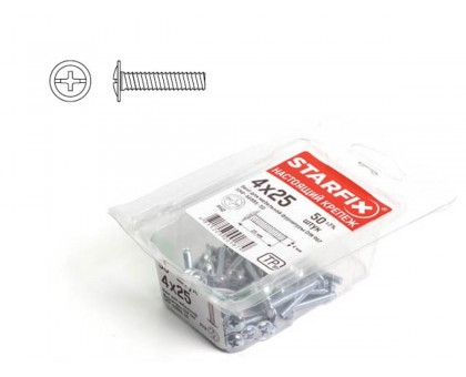 Винт М6х40 мм для мебельной фурнитуры, цинк DIN 967 (50 шт в пласт. конт.) STARFIX