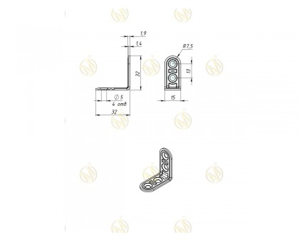 Кронштейн мебельный 32х32 мм, белый цинк (200 шт в коробе) STARFIX