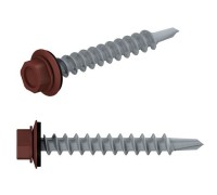 Саморез кровельный 4.8х70 мм цинк, шайба с прокл., PT1, RAL 3009 (100 шт в карт. уп.) STARFIX (по дереву, цвет коричнево-красный)