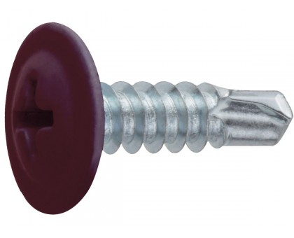 Саморез 4.2х19 мм с прессшайбой, цинк, со сверлом, RAL 3005 (12000 шт в коробе) STARFIX (цвет винно-красный)