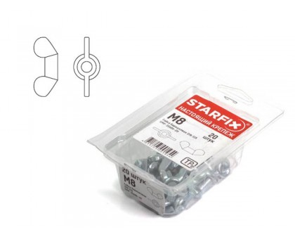 Гайка М6 барашковая, цинк, DIN 315 (100 шт в пласт. конт.) STARFIX