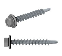 Саморез кровельный 4.8х19 мм цинк, шайба с прокл., PT3, RAL 7004 (100 шт в пласт. конт.) STARFIX (по металлу, цвет сигнальный серый)
