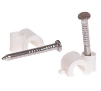 Скоба для крепления круглого кабеля 8 мм белая, с гвоздем (50 шт в зип-локе) STARFIX