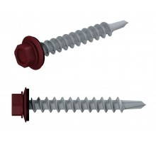 Саморез кровельный 4.8х29 мм цинк, шайба с прокл., PT3, RAL 3005 (5000 шт в коробе) STARFIX (по металлу, цвет винно-красный)