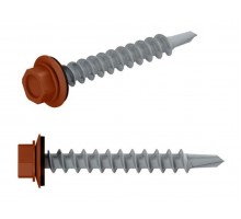 Саморез кровельный 4.8х29 мм цинк, шайба с прокл., PT1, RAL 8004 (200 шт в карт. уп.) STARFIX (по дереву, цвет медно-коричневый)