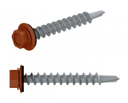 Саморез кровельный 4.8х29 мм цинк, шайба с прокл., PT1, RAL 8004 (200 шт в карт. уп.) STARFIX (по дереву, цвет медно-коричневый)