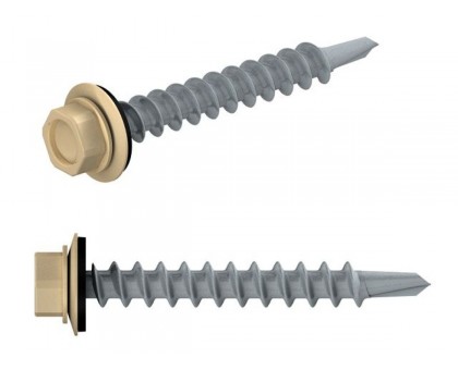 Саморез кровельный 4.8х19 мм цинк, шайба с прокл., PT3, RAL 1014 (100 шт в пласт. конт.) STARFIX (по металлу, цвет слоновая кость)