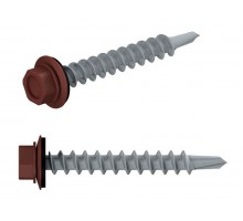 Саморез кровельный 4.8х19 мм цинк, шайба с прокл., PT3, RAL 3009 (100 шт в пласт. конт.) STARFIX (по металлу, цвет оксидно-красный)