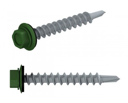 Саморез кровельный 4.8х19 мм цинк, шайба с прокл., PT3, RAL 6002 (250 шт в карт. уп.) STARFIX (по металлу, цвет лиственно-зеленый)