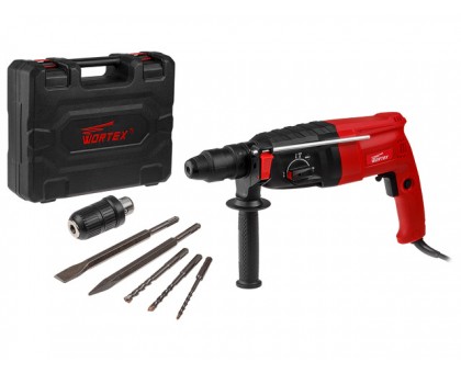 Перфоратор WORTEX RH 2829 в чем. + (2 зубила, 3 сверла) 900 Вт, 3.2 Дж