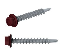 Саморез кровельный 4.8х29 мм цинк, шайба с прокл., PT3, RAL 3005 (80 шт в пласт. конт.) STARFIX (по металлу, цвет винно-красный)