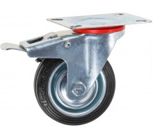 Опора колёсная d-75мм на площадке с фиксатором, резиновая STARFIX