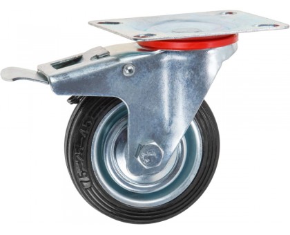 Опора колёсная d-75мм на площадке с фиксатором, резиновая STARFIX